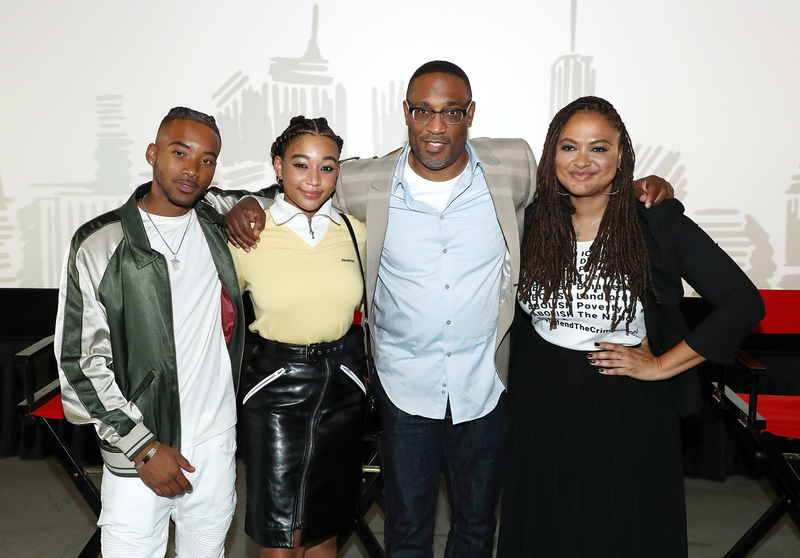 (L-R) Algee Smith, Amandla Stenberg, director George Tillman Jr. and filmmaker/producer Ava DuVernay pose for a photo following the premiere of ‘The Hate U Give’ on Day 4 of the 2018 Urbanworld Film Festival on Sept. 22, 2018 in New York City.